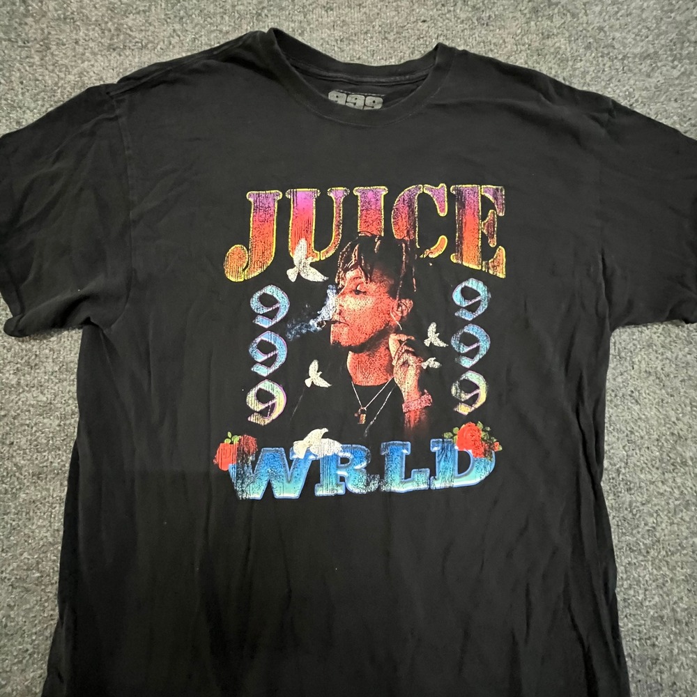 999 T-Shirt Mens Size XL Black Juice WRLD Graphic Short Sleeve Rap Tee Cotton